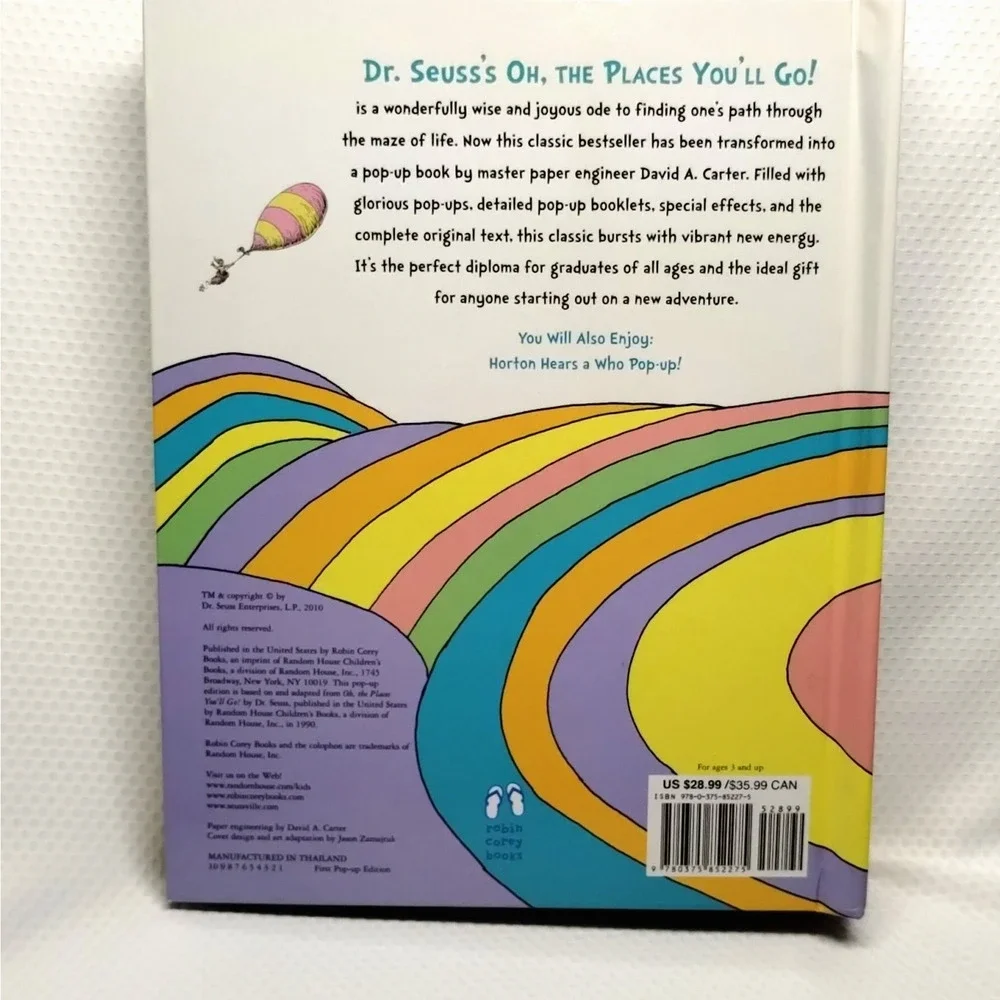 Dr Seuss Oh The Places You Will Go Pop Up David Carter 2010 First Edition Book